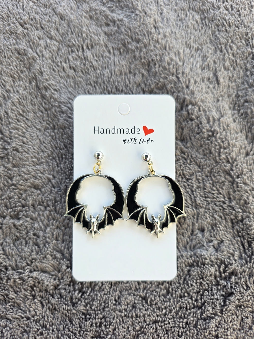 Halloween Earrings: Bats - Black and Silver